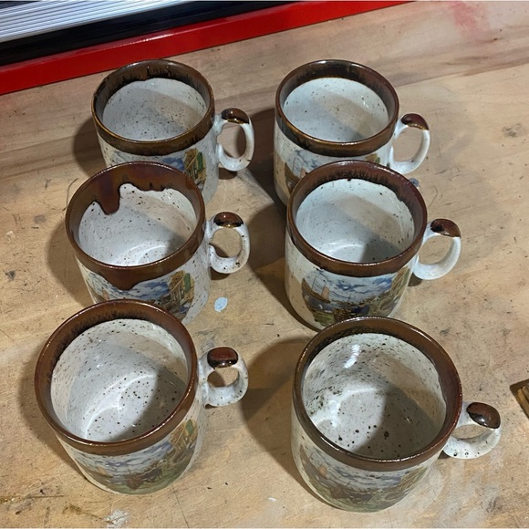 Set of 6 Vintage Royal Schwabap, Fisherman tending his Nets 6oz Mugs - Picture 4 of 6